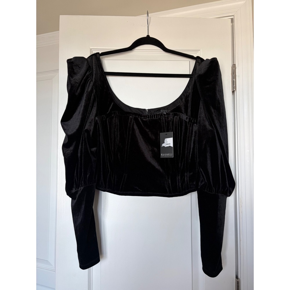 Eloquii Black Velvet Corset Top Puff Sleeve Square Neck Plus Size 20 NEW